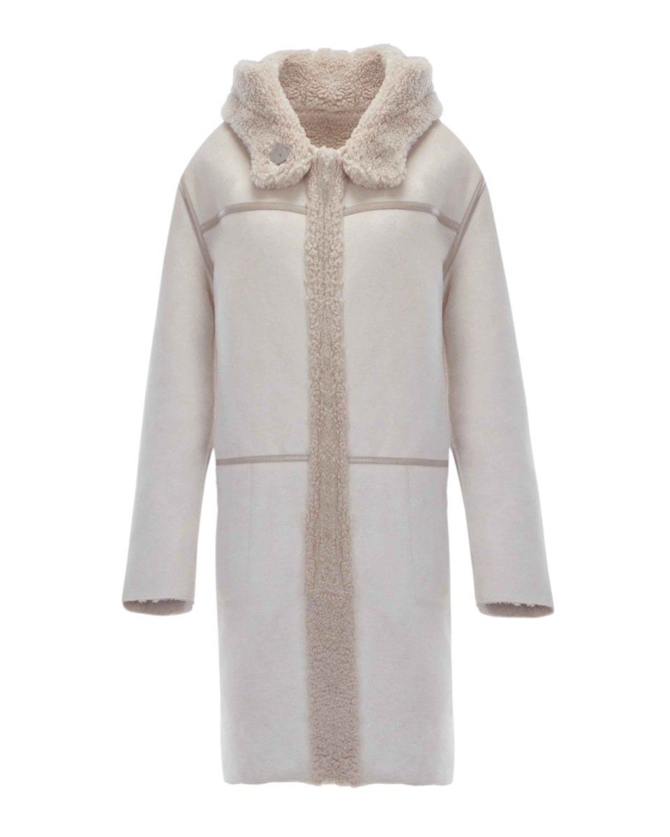 BEIGE TEDDY HOODED COAT