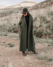 Green Double Breasted Long Belted Coat