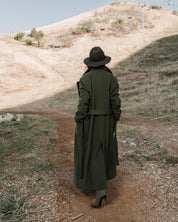 Green Double Breasted Long Belted Coat