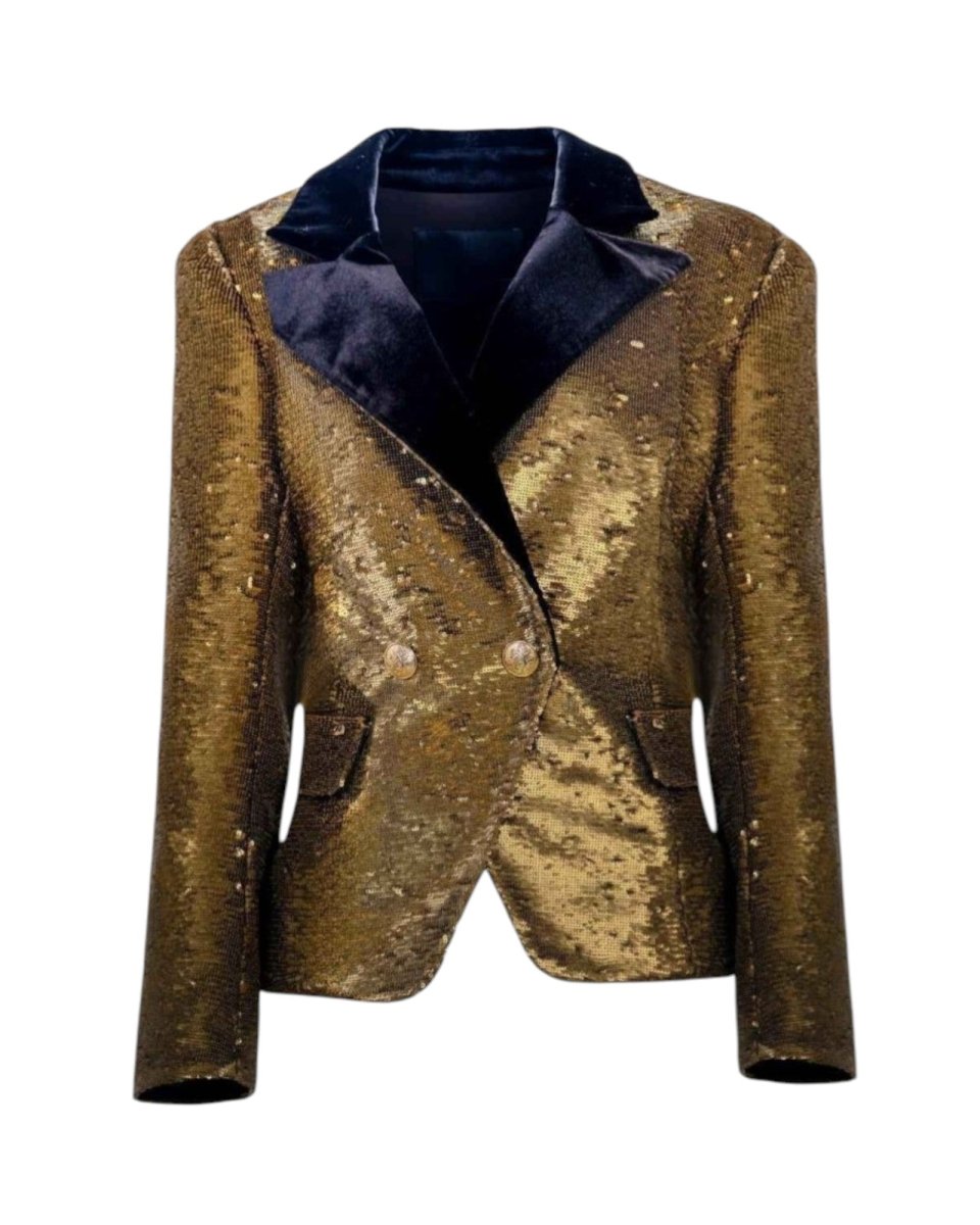 GOLD SEQUIN DOUBLE-BREASTED BLAZER