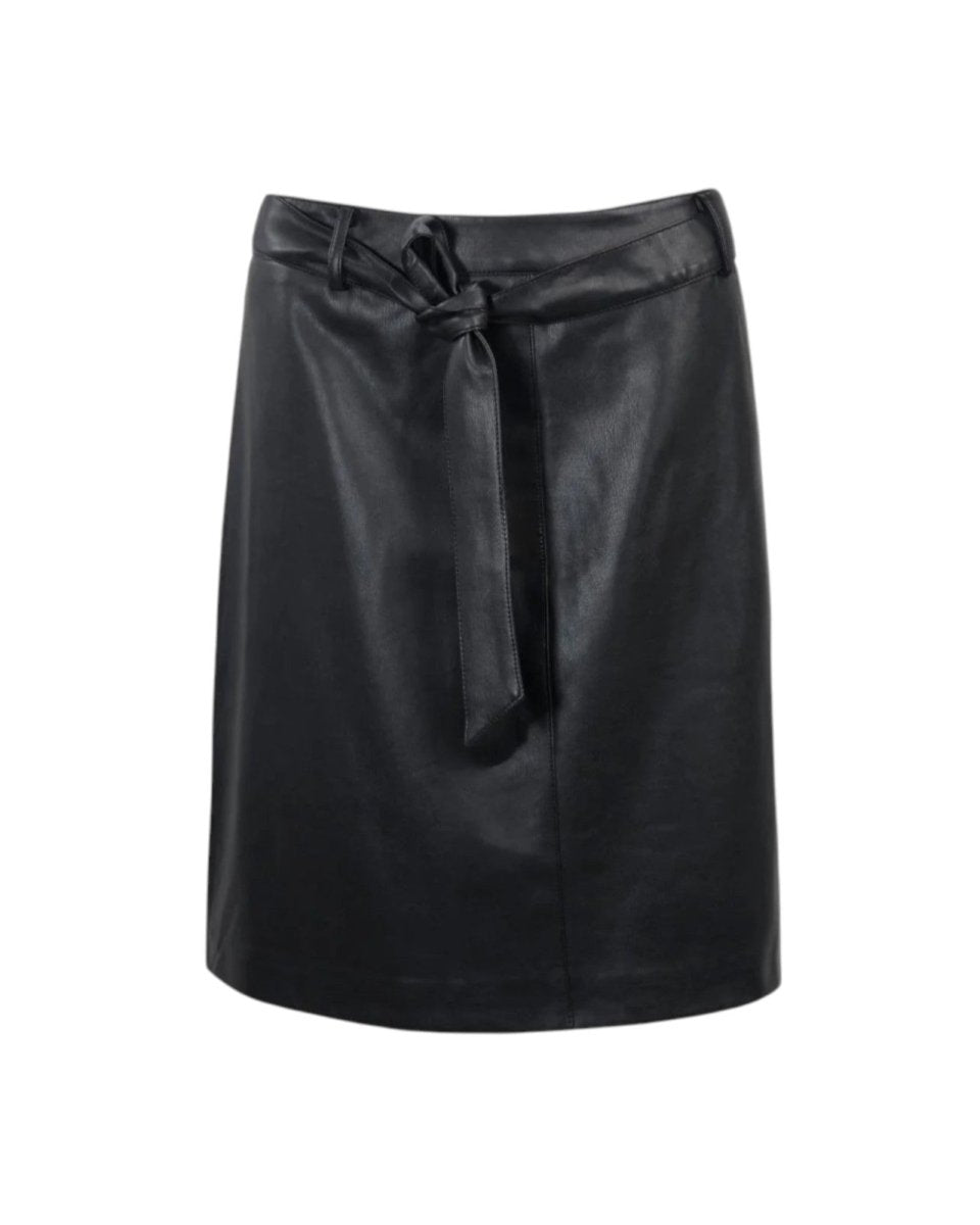 BLACK LEATHER MINI SKIRT WITH BELT