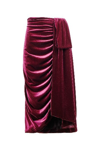 VELVET DRAPED MIDI SKIRT
