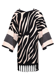 ZEBRA PRINT FRINGED CAPE