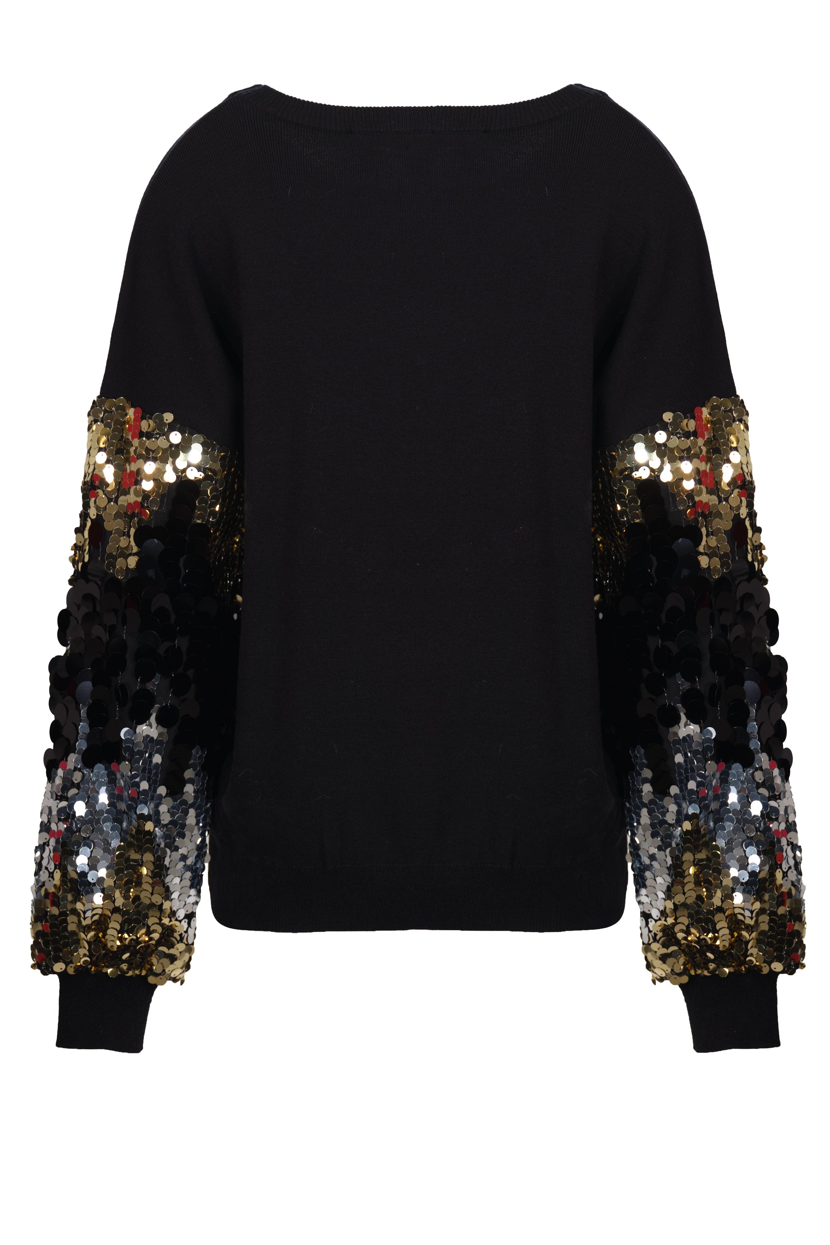 SEQUIN SLEEVE KNIT SWEATER