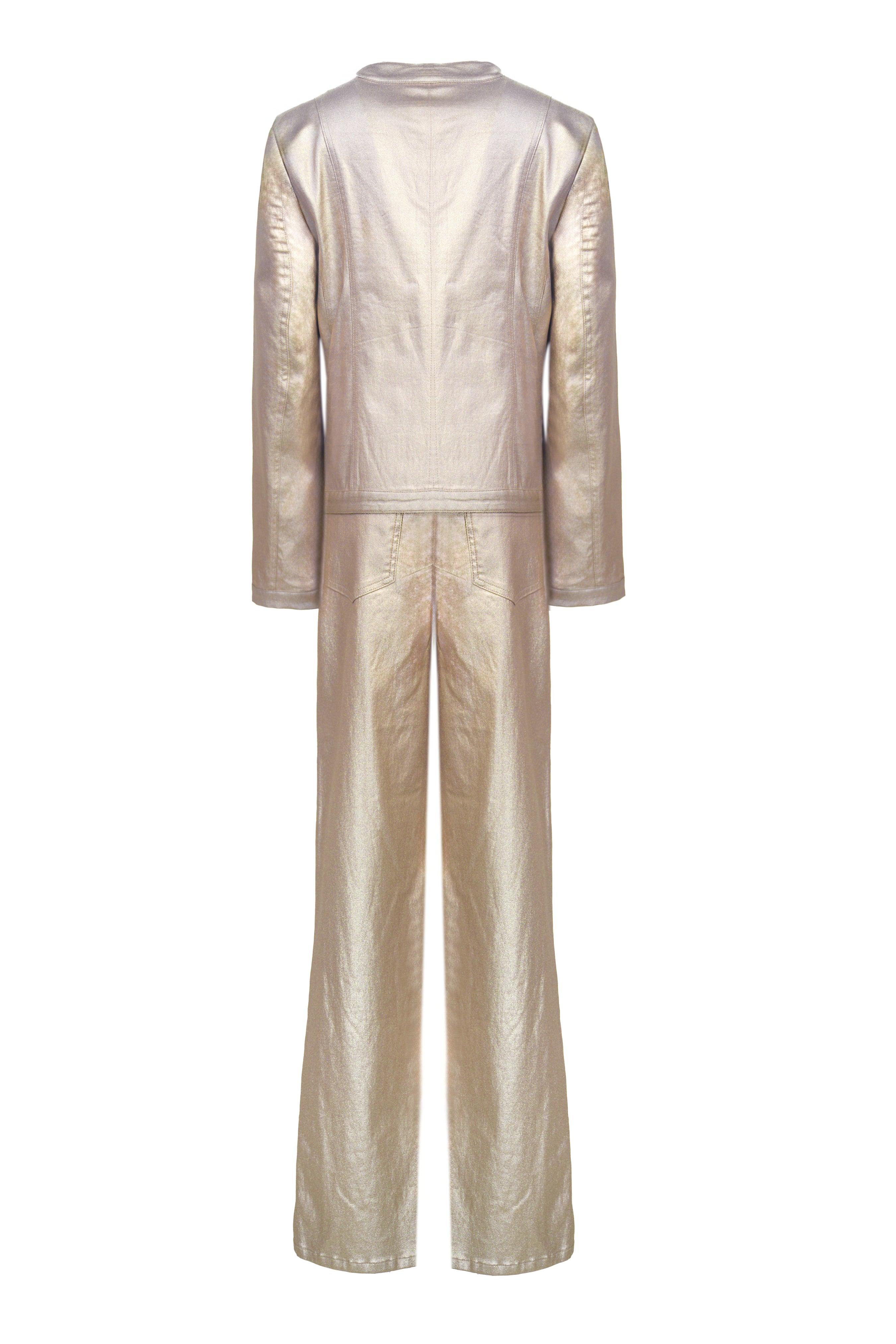 Woven Metallic Gold Jacket And Gold Trouser Set