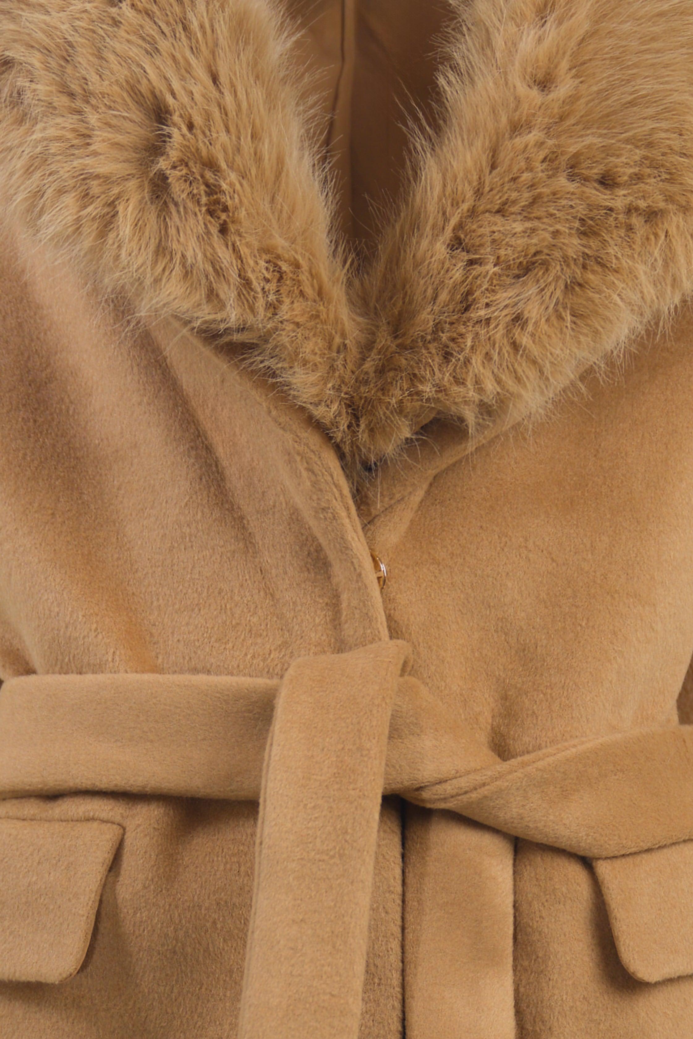 BELTED COAT WITH FUR COLLAR