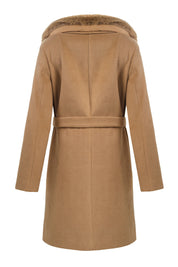 BELTED COAT WITH FUR COLLAR