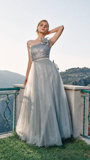 One Shoulder Tulle Overlay Dress