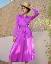 Wrap Belted Satin Dress