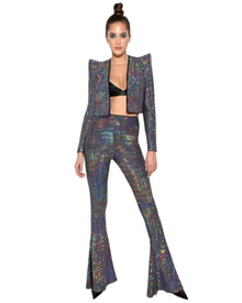 METALLIC FLARED PARTY TROUSERS
