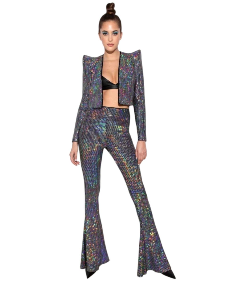 METALLIC FLARED PARTY TROUSERS