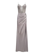 EMBELLISHED DRAPED EVENING GOWN