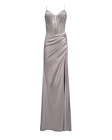 EMBELLISHED DRAPED EVENING GOWN