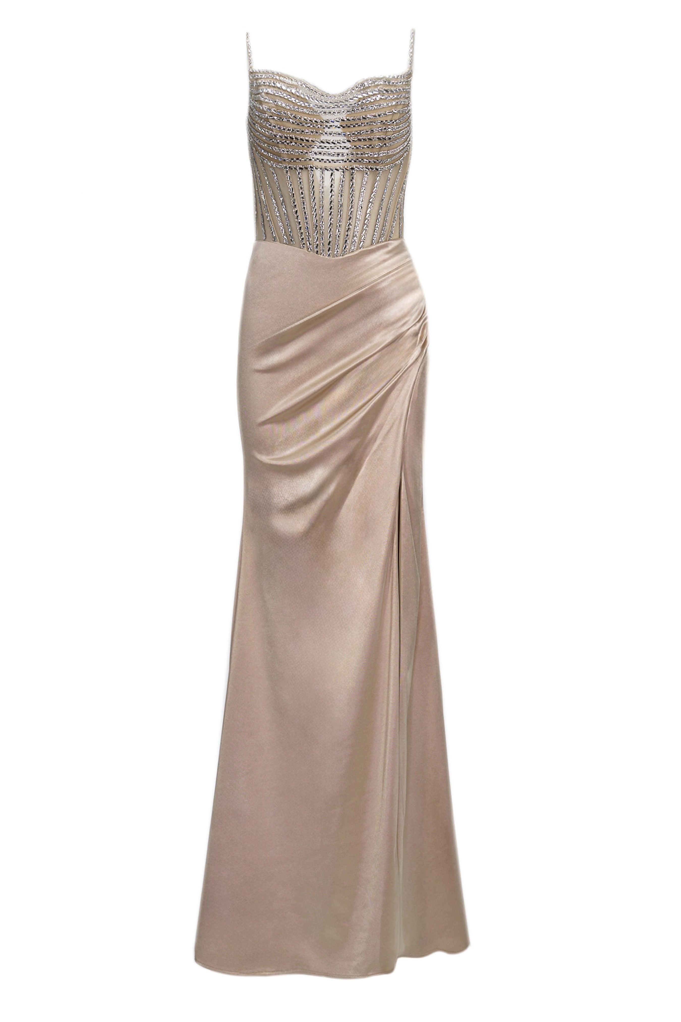 EMBELLISHED CORSET SATIN GOWN