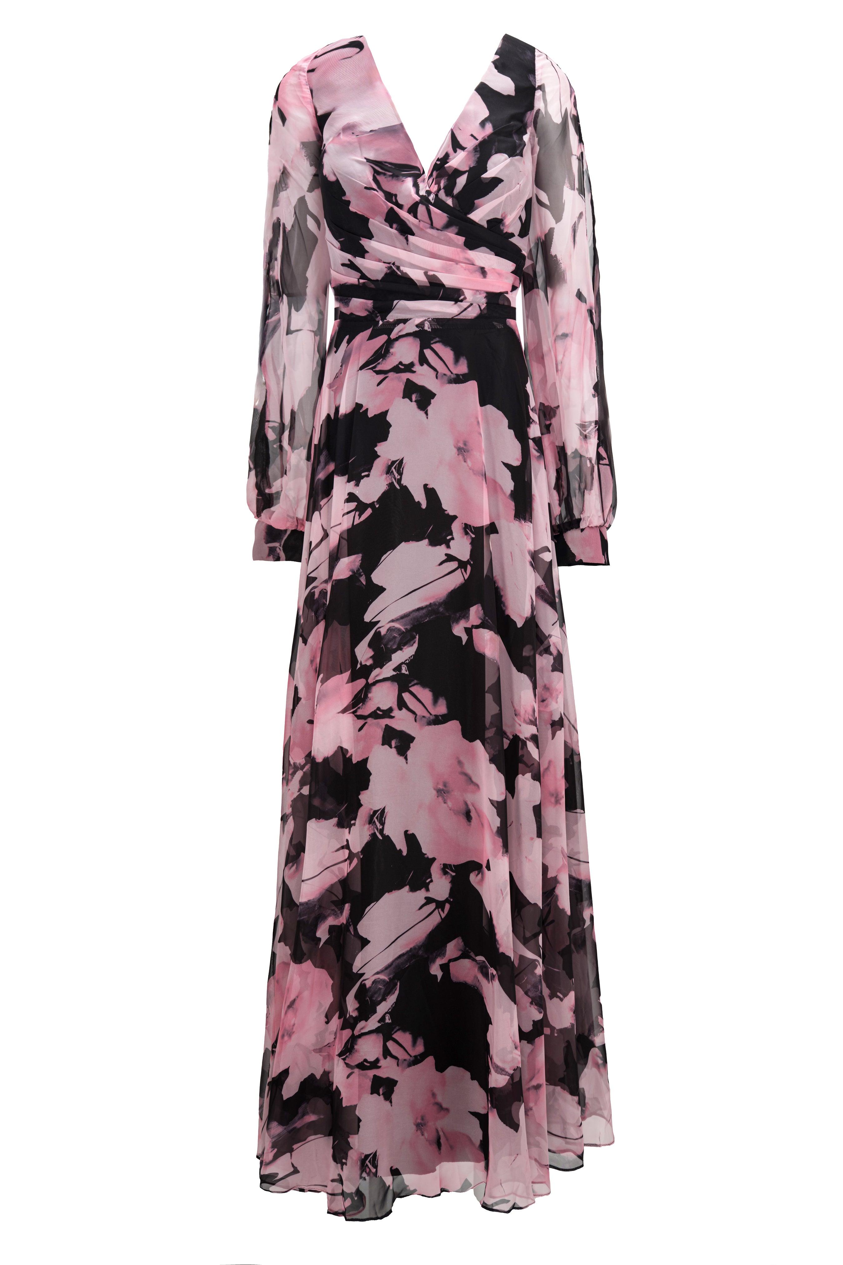 FLORAL PRINT CHIFFON GOWN