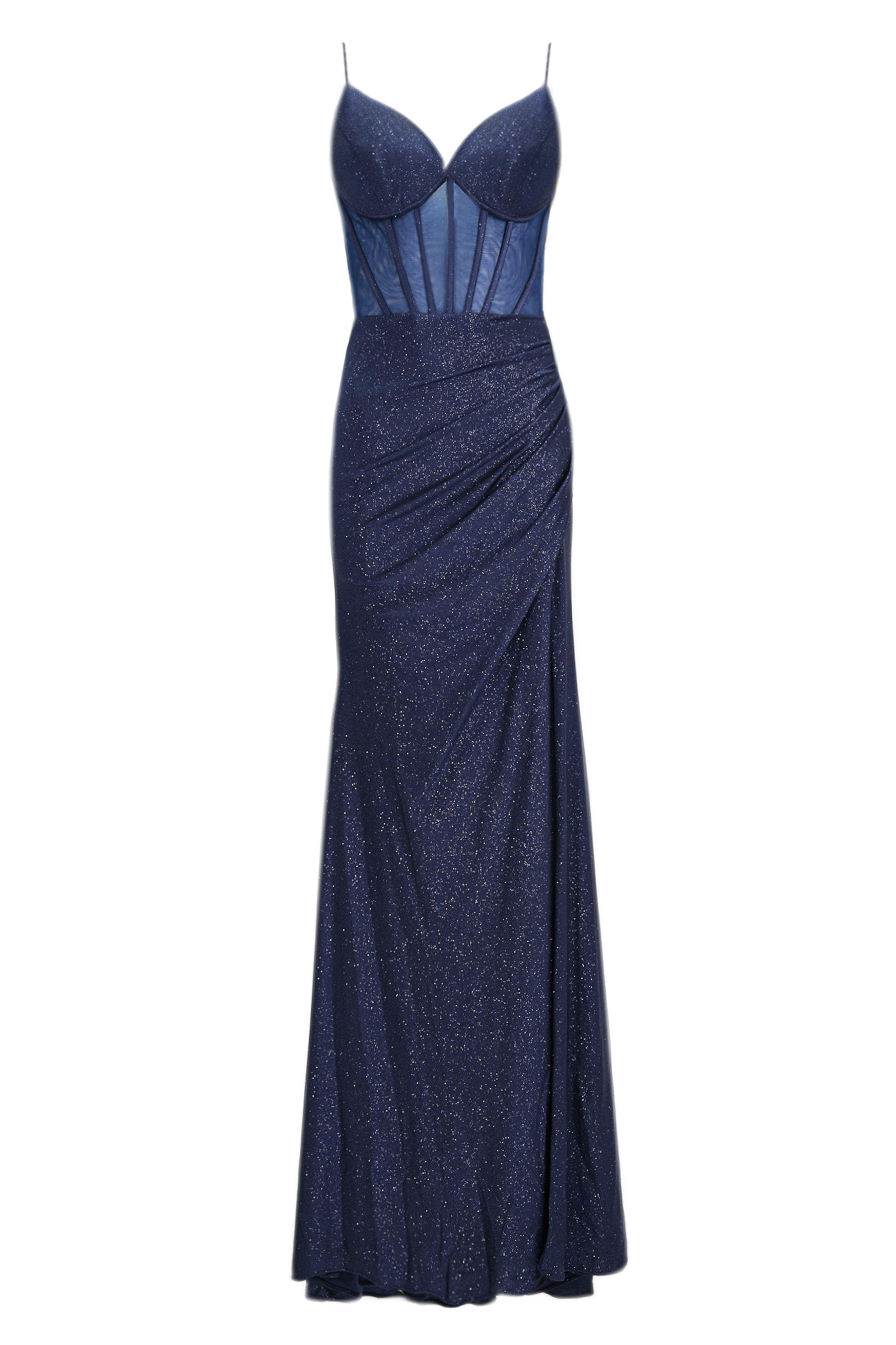 GLITTER CORSET DRAPED GOWN