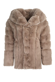 METALLIC HOODED FAUX-FUR TRIMMED JACKET