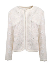 IVORY FLORAL EMBELLISHED TWEED JACKET