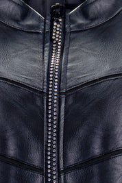 BLACK LEATHER JACKET WITH STITCH DETAILING