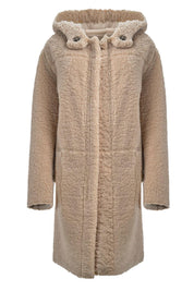 BEIGE TEDDY HOODED COAT