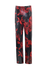 BLACK AND RED FLORAL SEQUIN TOP AND PANTS SET