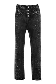 BLACK HIGH-WAISTED JEANS WITH BUTTON DETAILS