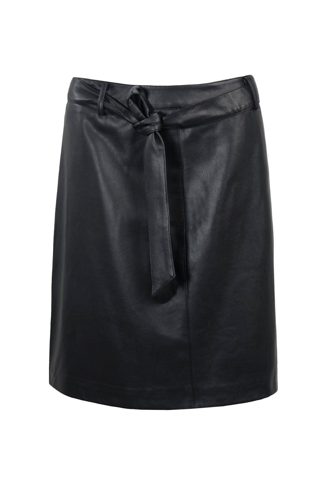 BLACK LEATHER MINI SKIRT WITH BELT