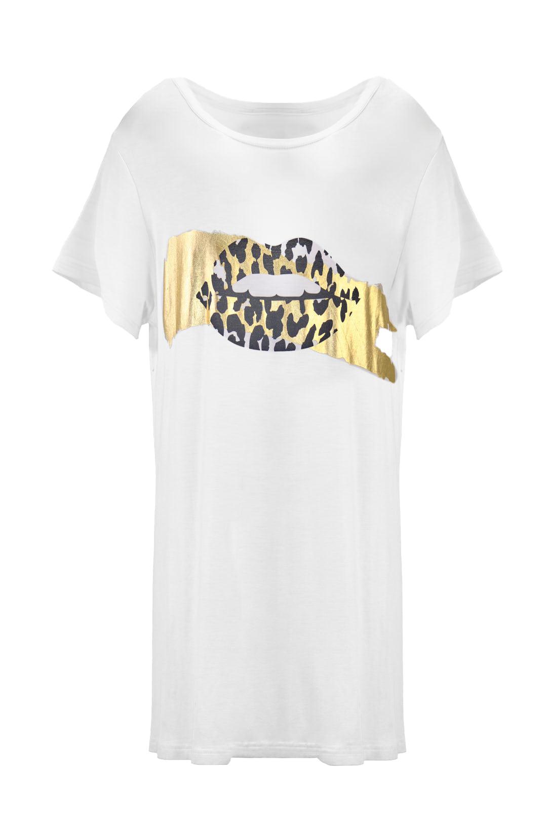 WHITE GRAPHIC TEE WITH GOLD DETAIL