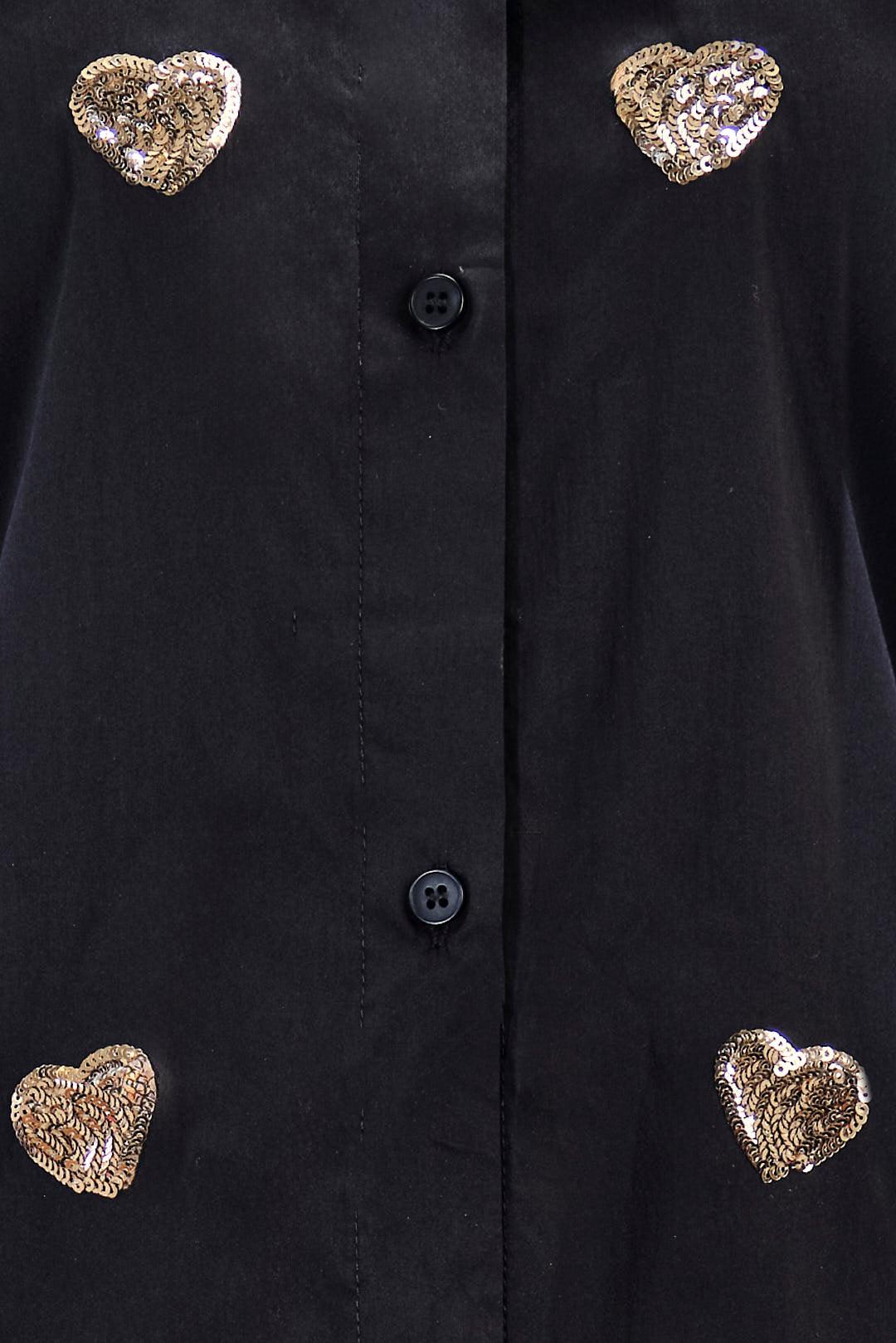 BLACK SHIRT WITH GOLD SEQUIN HEART DETAILS