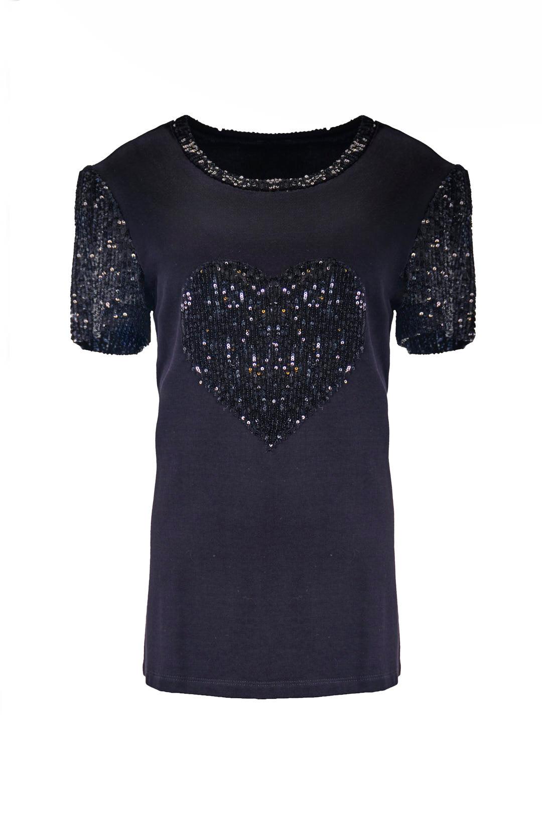 BLACK SEQUIN HEART TEE