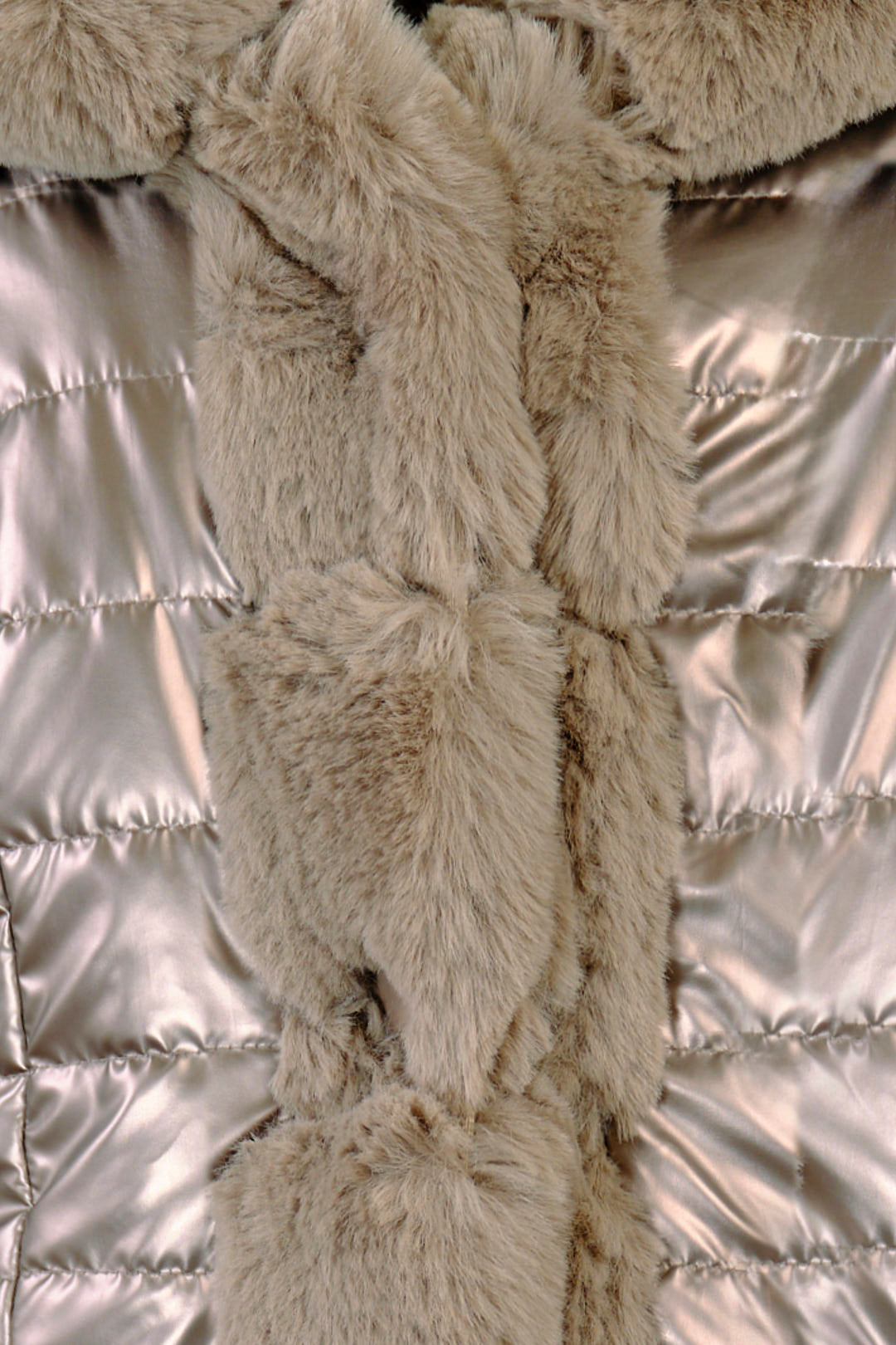 METALLIC HOODED FAUX-FUR TRIMMED JACKET