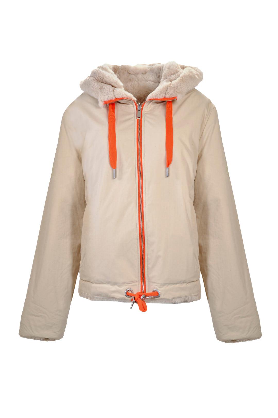 BEIGE HOODED ZIP-UP JACKET