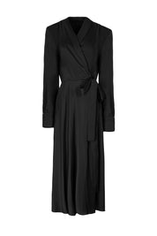 LONG-SLEEVE WRAP MIDI DRESS