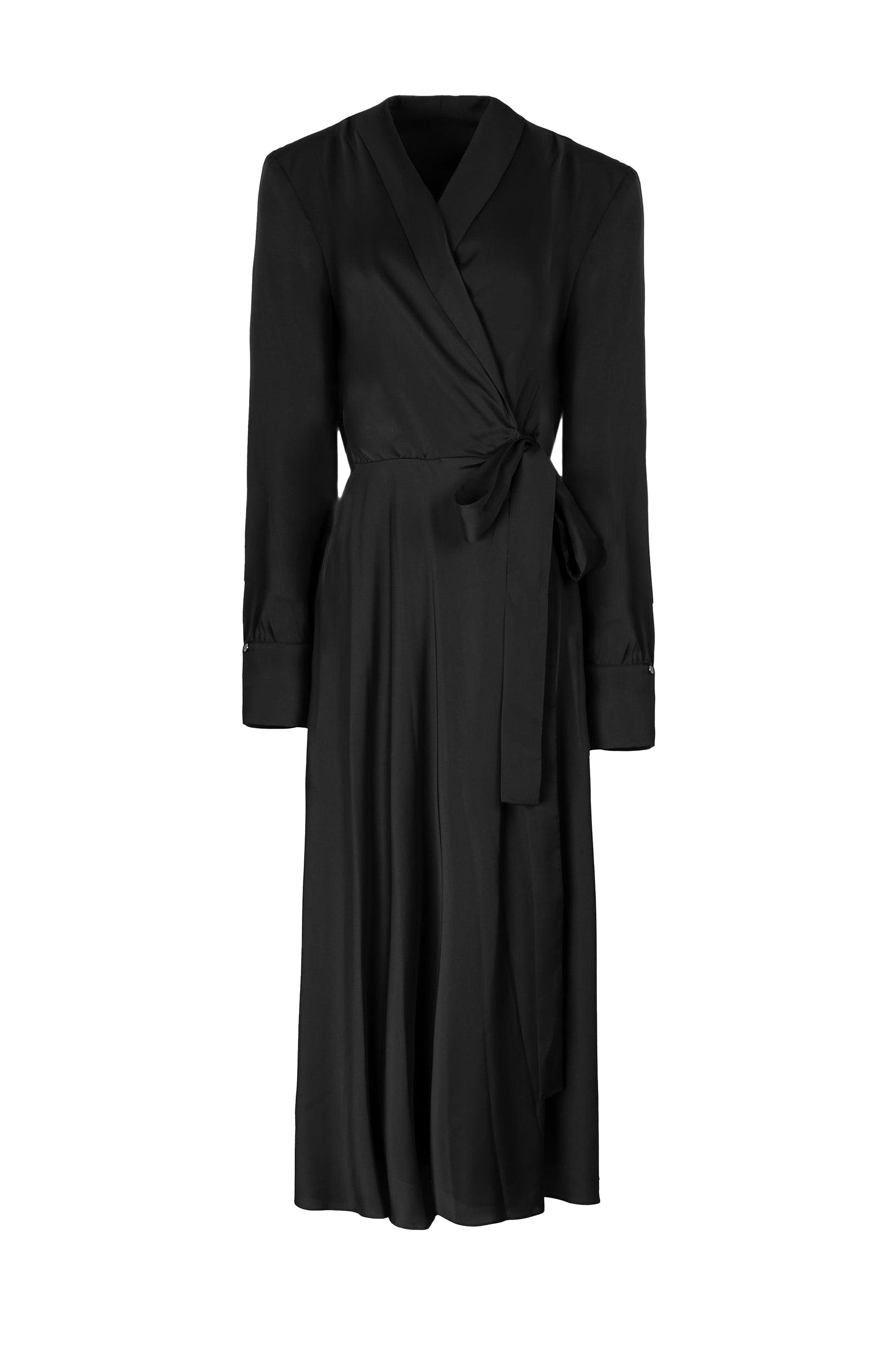 LONG-SLEEVE WRAP MIDI DRESS