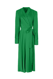 LONG-SLEEVE WRAP MIDI DRESS
