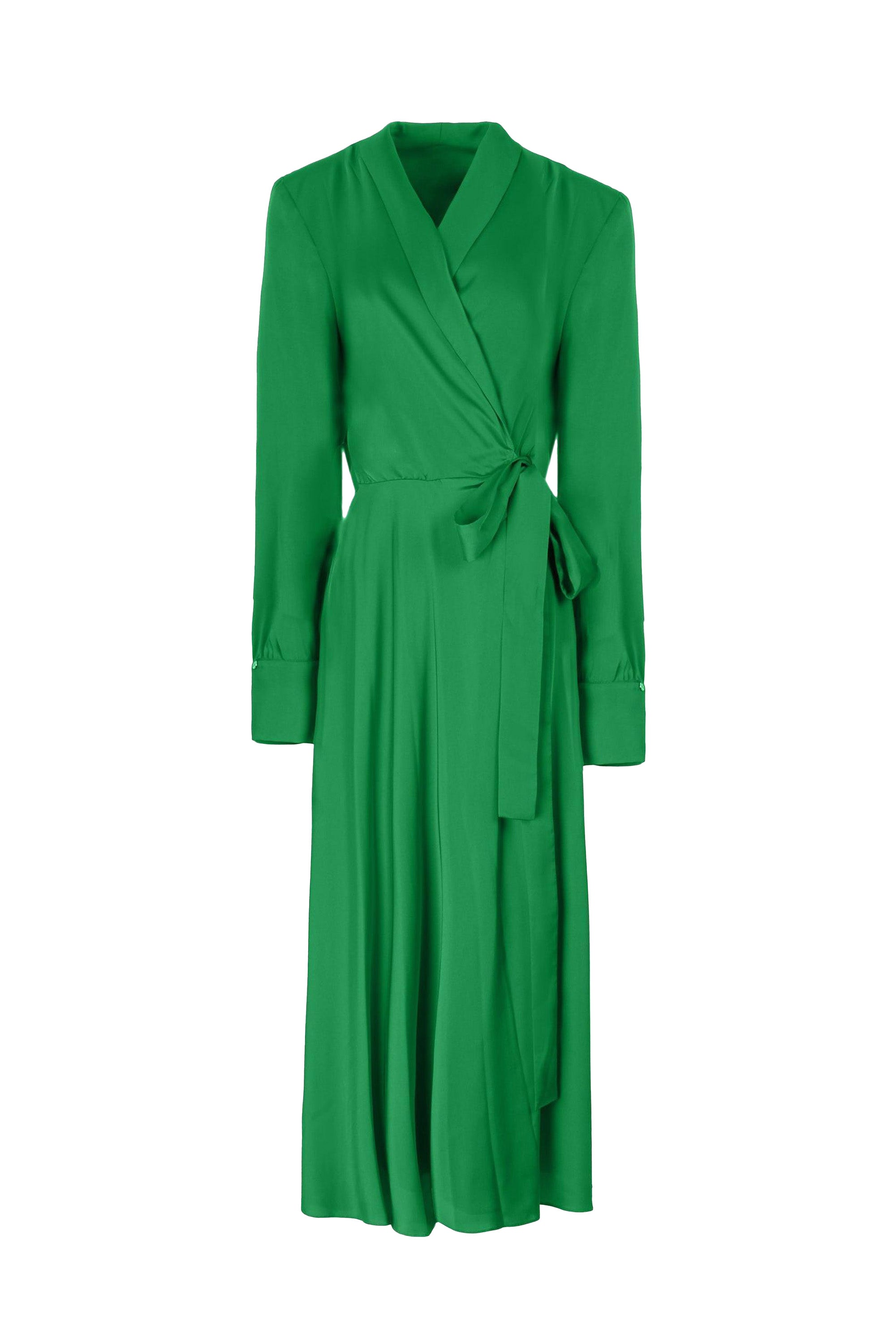 LONG-SLEEVE WRAP MIDI DRESS