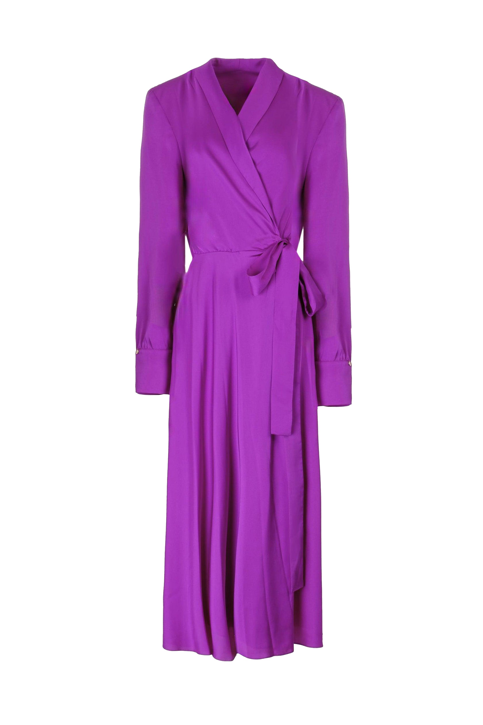 LONG-SLEEVE WRAP MIDI DRESS