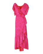 RUFFLE WRAP PRINTED MIDI DRESS