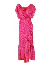 RUFFLE WRAP PRINTED MIDI DRESS