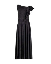 ONE-SHOULDER BELTED RUFFLE DRESS