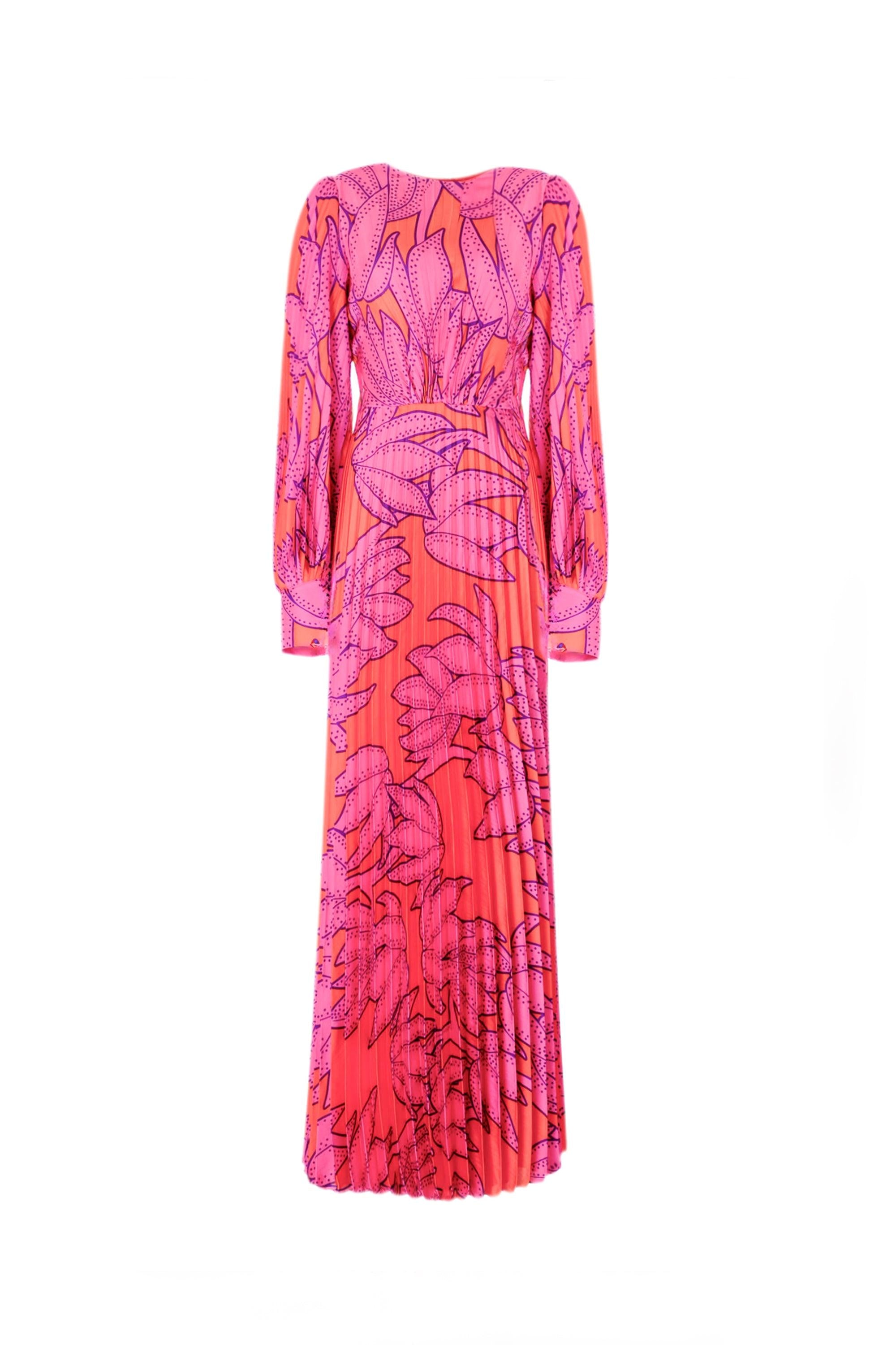 Pleated Print Maxi Dress