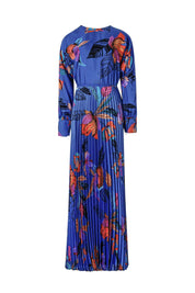 PLEATED LONG-SLEEVE TROPICAL MAXI