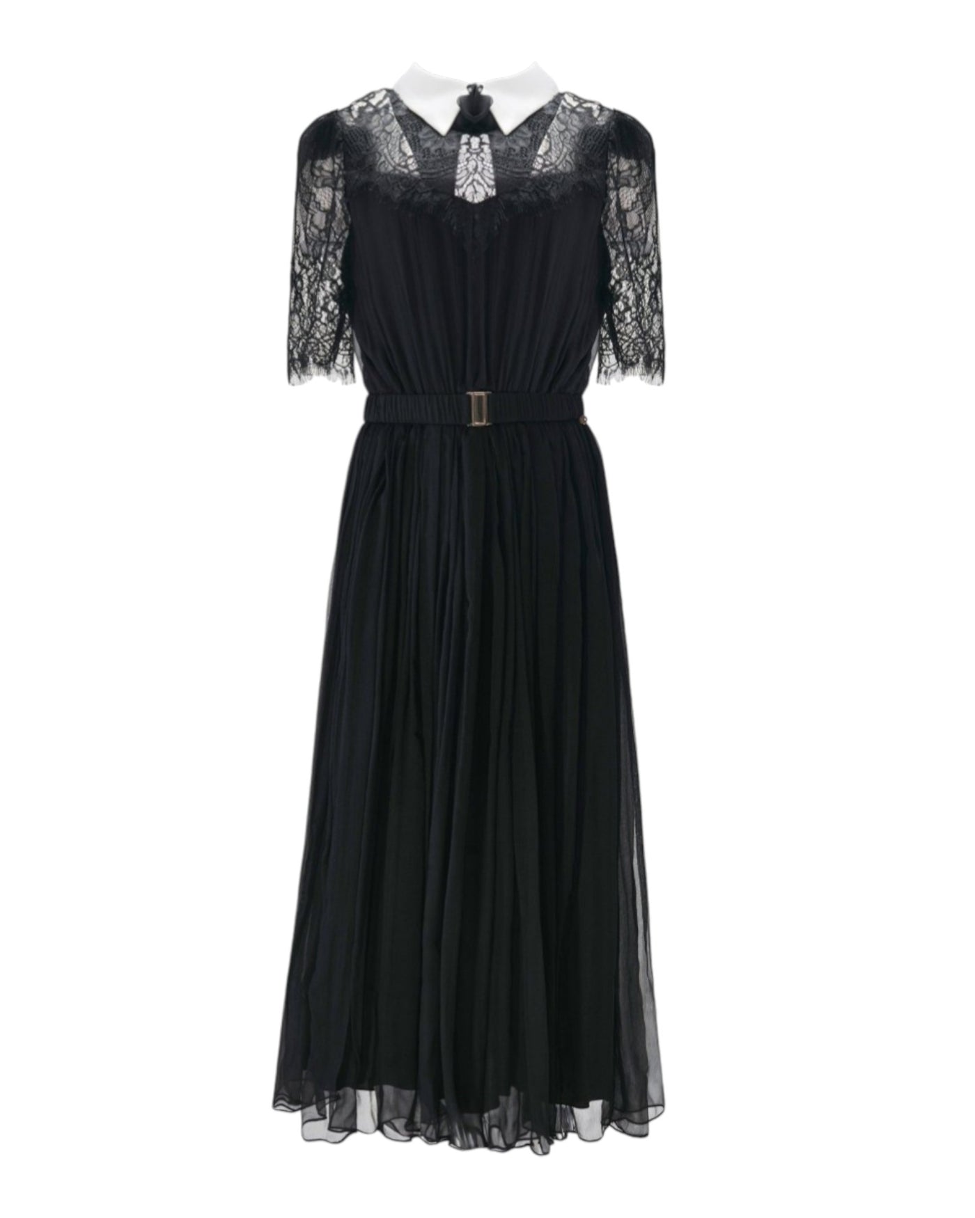 ELEGANT LACE COLLAR MIDI DRESS