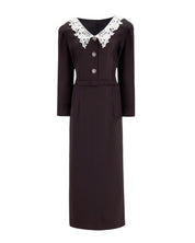 LACE COLLAR MIDI DRESS WITH CRYSTAL BUTTONS