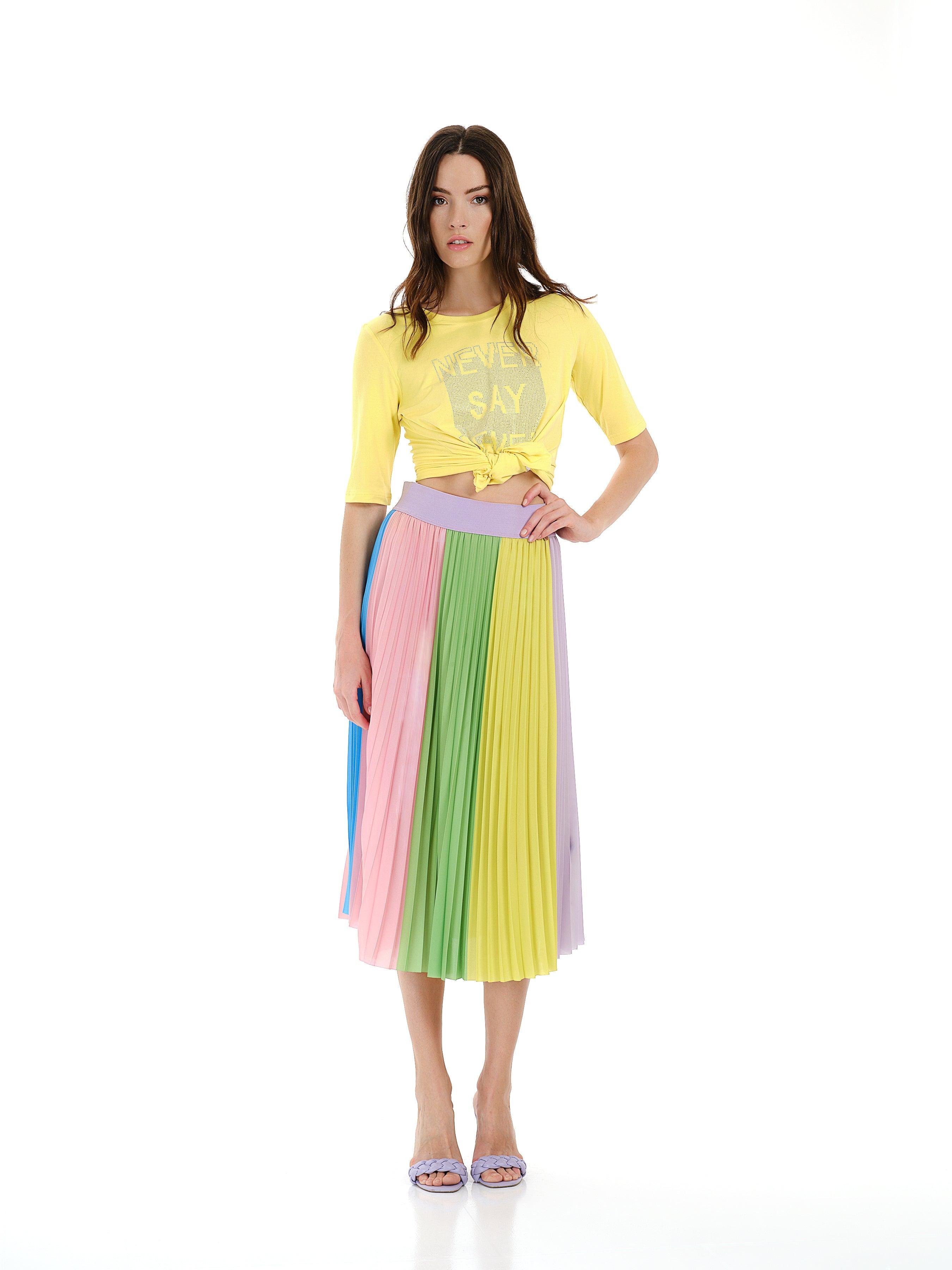 Pleated Striped Skirt