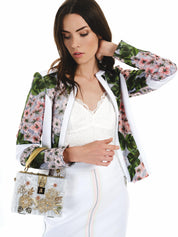 Floral White Jacket and Skirt Suit