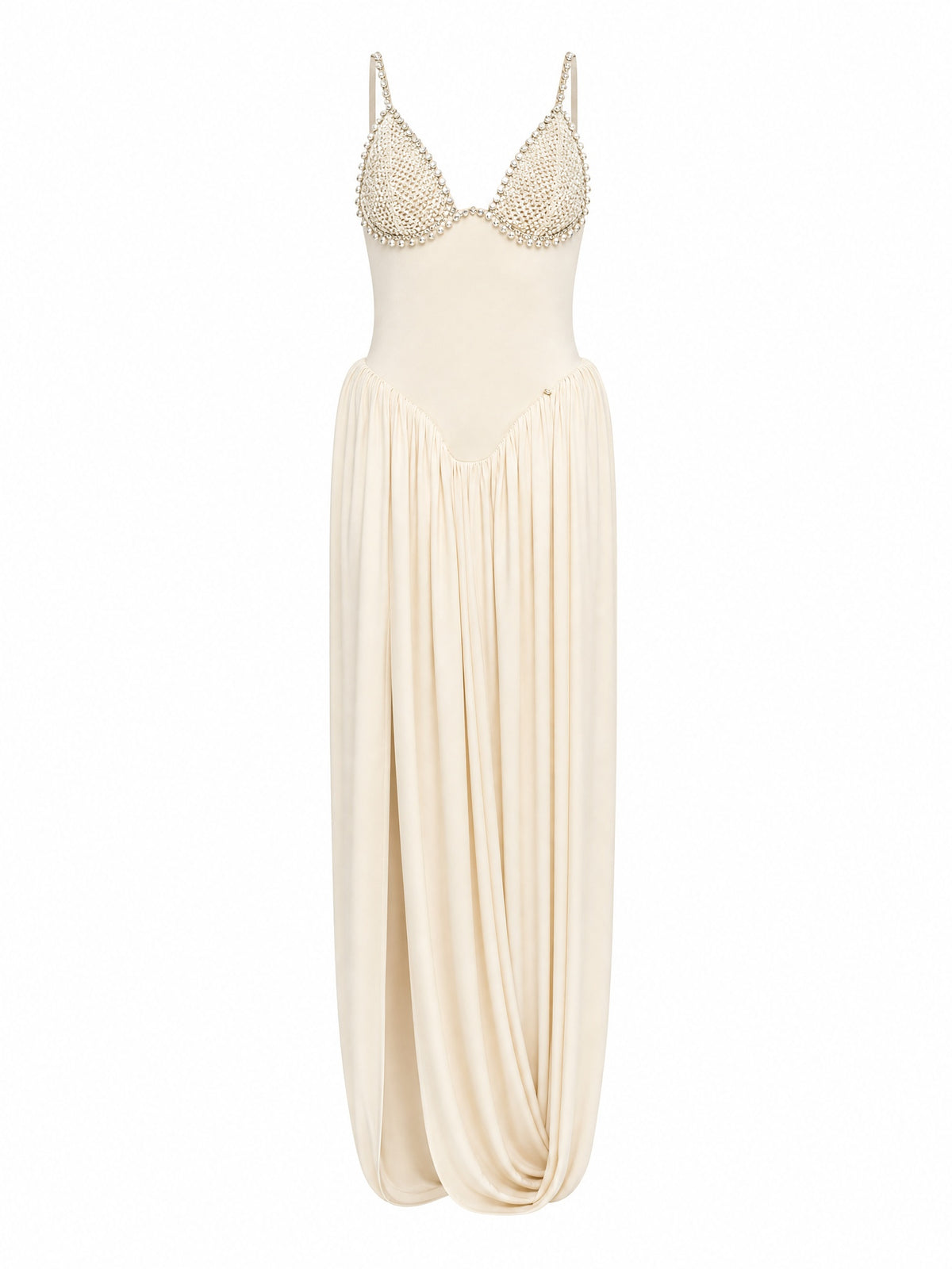 PEARL-BODICE DRAPED GOWN