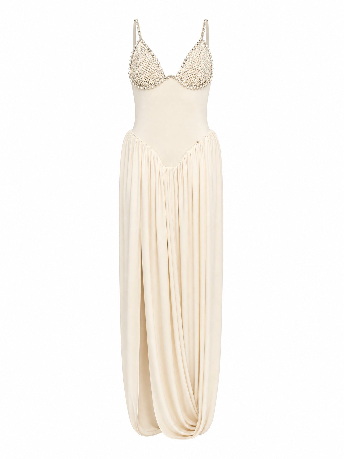 PEARL-BODICE DRAPED GOWN