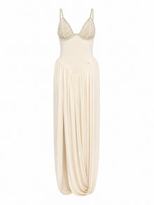 PEARL-BODICE DRAPED GOWN