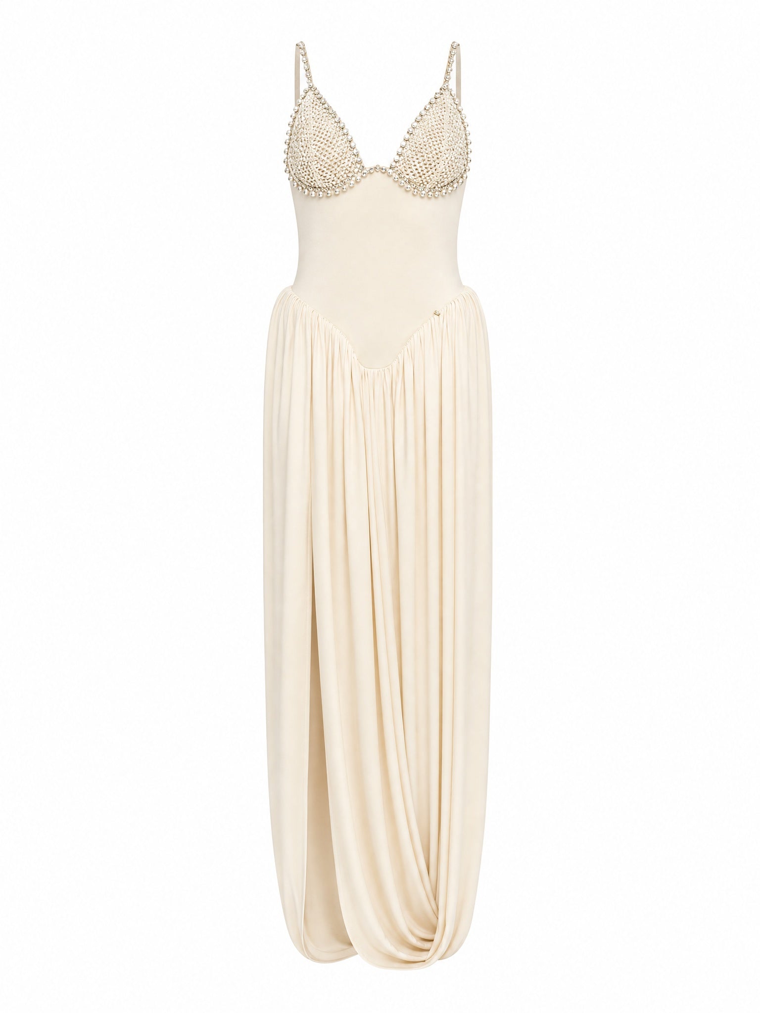 PEARL-BODICE DRAPED GOWN